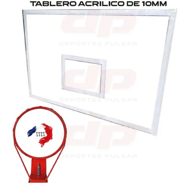Kit Tablero de Basquetbol Acrilico 10mm Oficial + Aro de Basquetbol Doble Retractil C/Red
