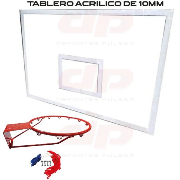 Kit Tablero Basquetbol Acrilico 10mm Oficial + Aro de Basquetbol Simple C/Red